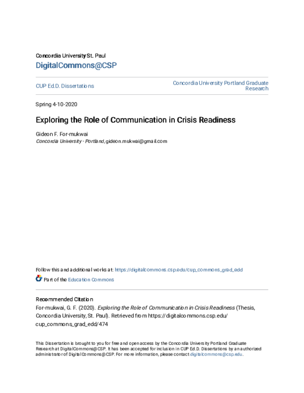 (PDF) Exploring the Role of Communication in Crisis Readiness