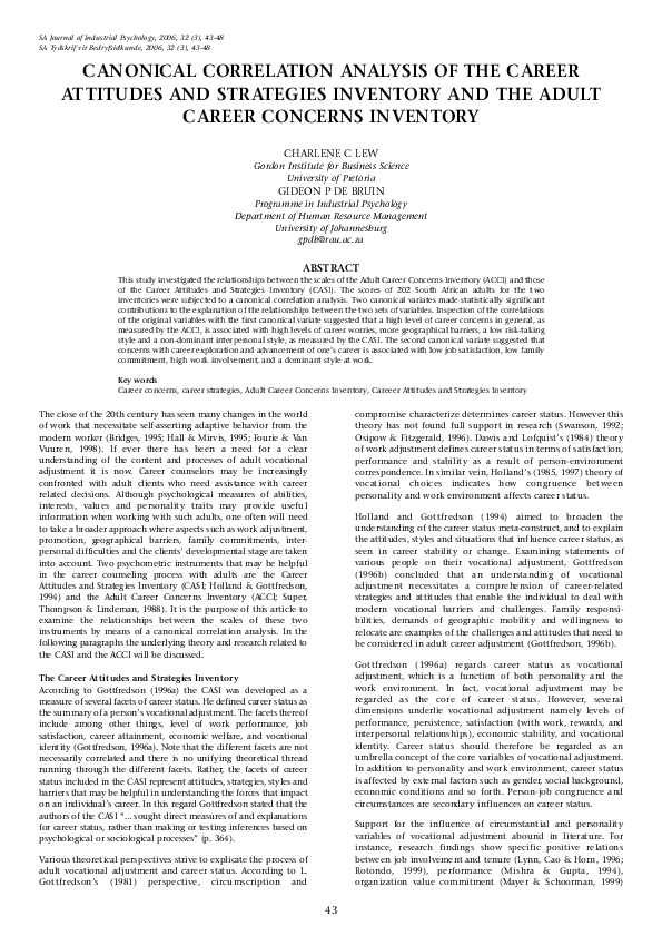 (PDF) Canonical correlation analysis of the career attitudes and ...