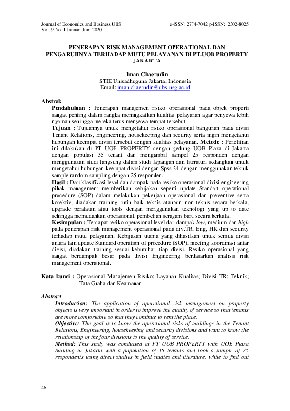 (PDF) Penerapan Risk Management Operational dan Pengaruhnya terhadap ...