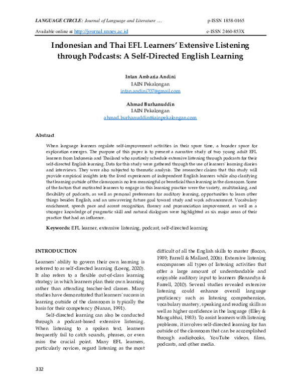 (PDF) Indonesian and Thai EFL Learners’ Extensive Listening through ...