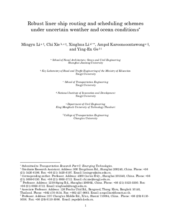 (PDF) Robust Liner Ship Routing and Scheduling under Uncertain Weather ...