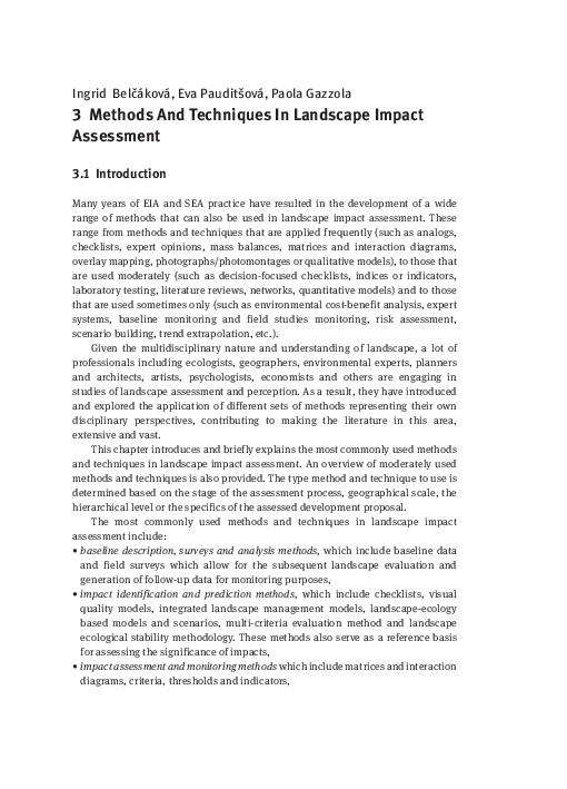 (PDF) 3 Methods And Techniques In Landscape Impact Assessment