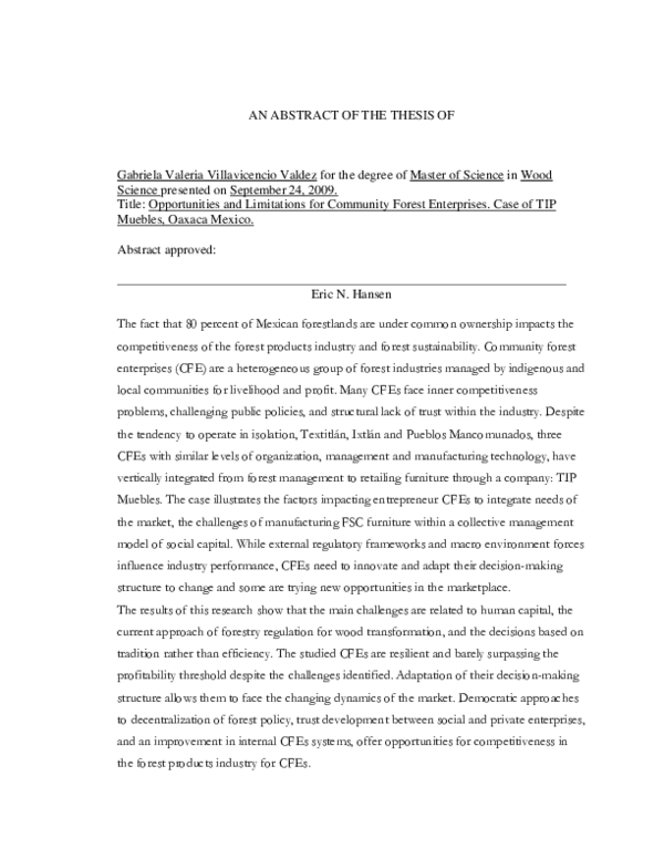 (PDF) Opportunities and limitations for community forest enterprises