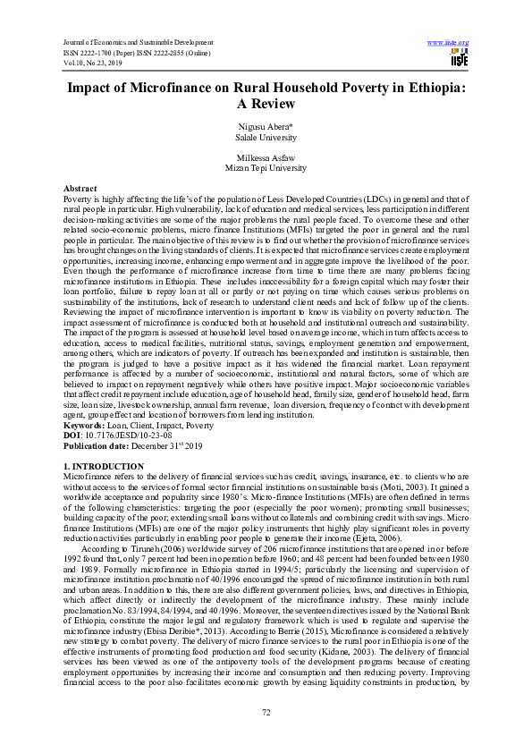(PDF) Impact of Microfinance on Rural Household Poverty in Ethiopia: A ...