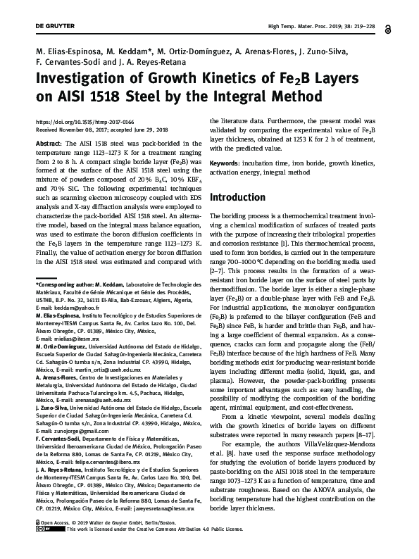 (PDF) Investigation of Growth Kinetics of Fe2B Layers on AISI 1518 ...
