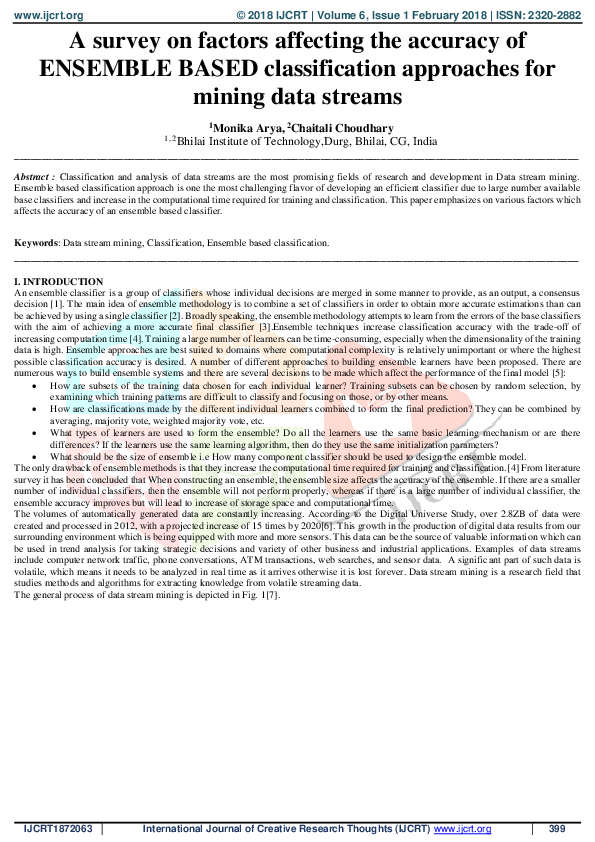 (PDF) A survey on factors affecting the accuracy of ENSEMBLE BASED ...