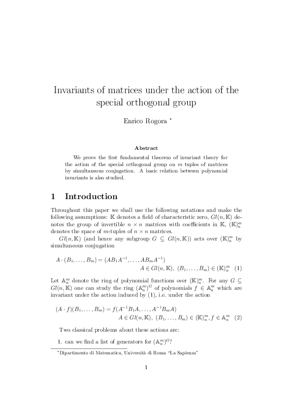 (PDF) A basic relation between invariants of matrices under the action ...