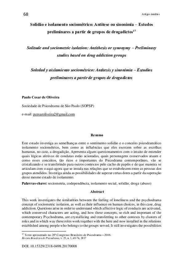 (PDF) Solitude and sociometric isolation: Antithesis or synonymy ...
