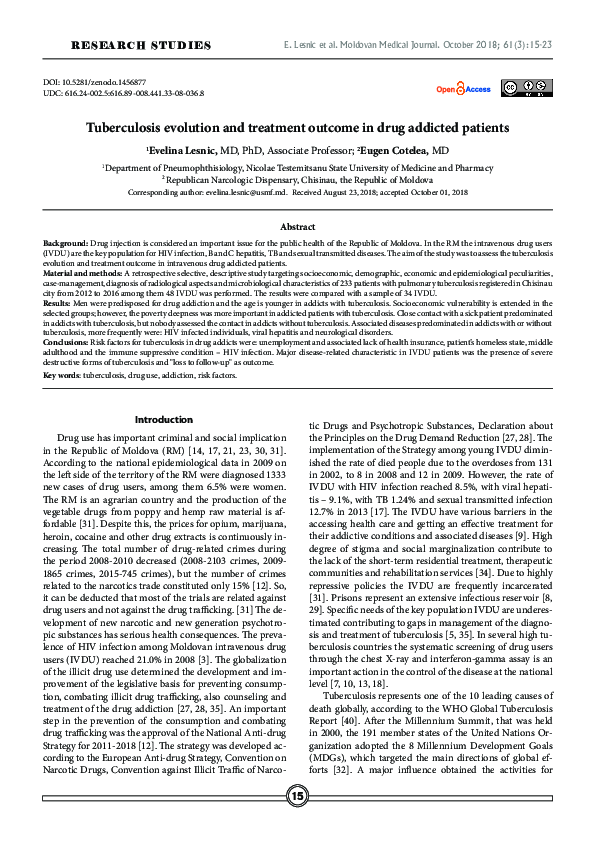 (PDF) Tuberculosis Evolution And Treatment Outcome In Drug Addicted ...