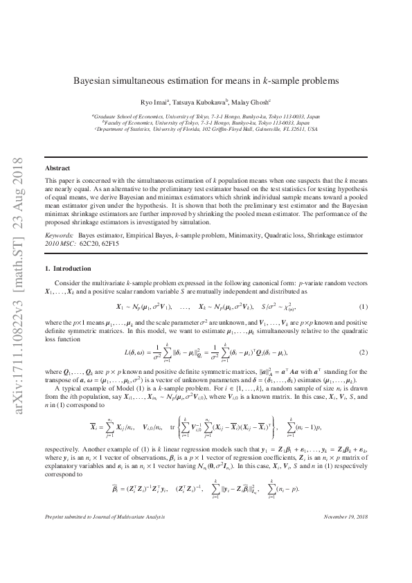 (PDF) Bayesian simultaneous estimation for means in k-sample problems