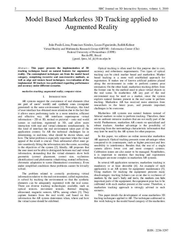 (PDF) Model Based Markerless 3D Tracking applied to Augmented Reality