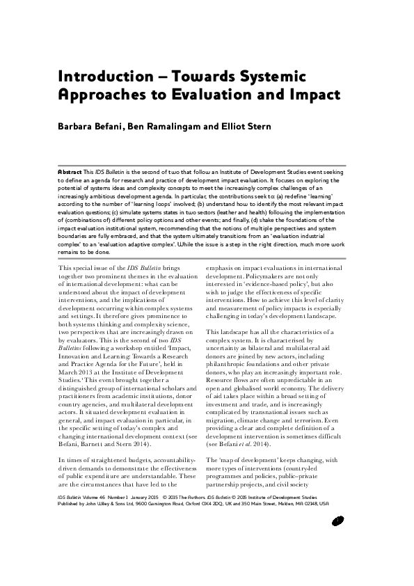 (PDF) Introduction - Towards Systemic Approaches to Evaluation and Impact