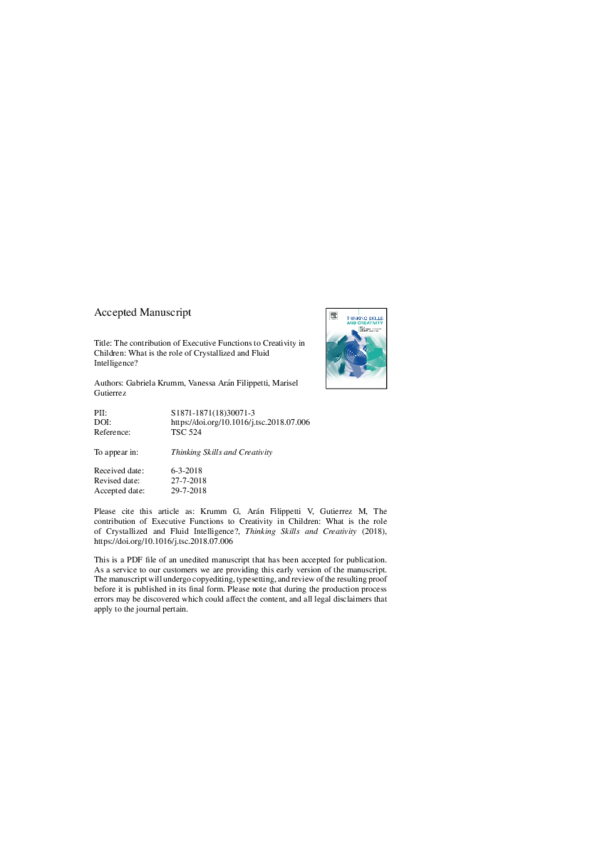 (PDF) The contribution of executive functions to creativity in children ...