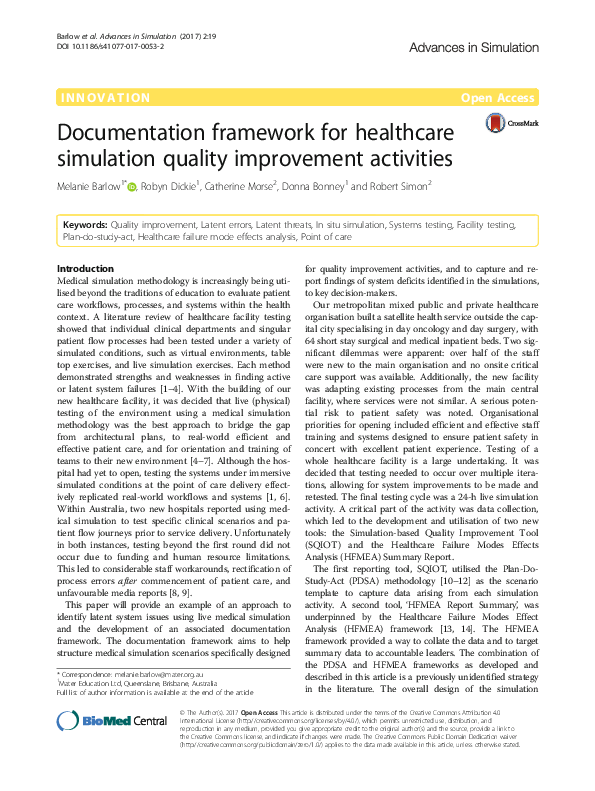 (PDF) Documentation framework for healthcare simulation quality ...