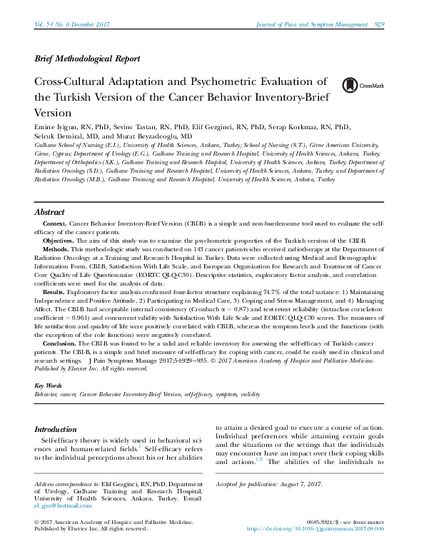 (PDF) “Cross-Cultural Adaptation and Psychometric Evaluation of the ...