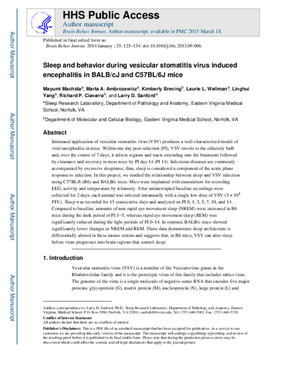 Sleep and behavior during vesicular stomatitis virus induced ...