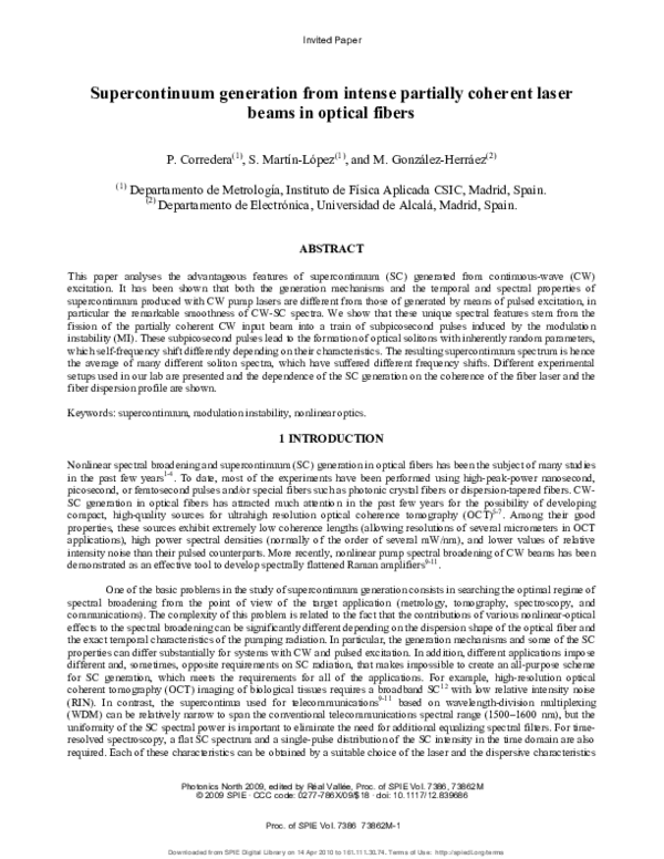 (PDF) Supercontinuum generation from intense partially coherent laser ...