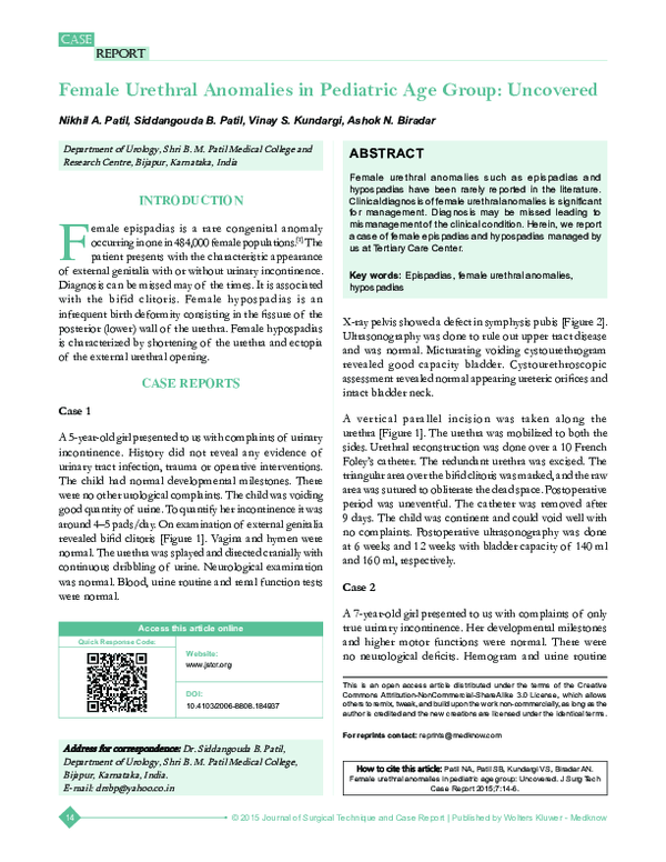 (PDF) Female urethral anomalies in pediatric age group: Uncovered