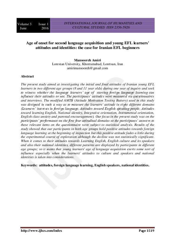 (PDF) Age of onset for second language acquisition and young EFL ...