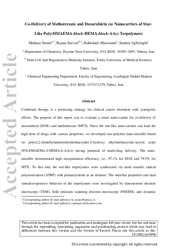 (PDF) Co‐Delivery of Methotrexate and Doxorubicin via Nanocarriers of ...