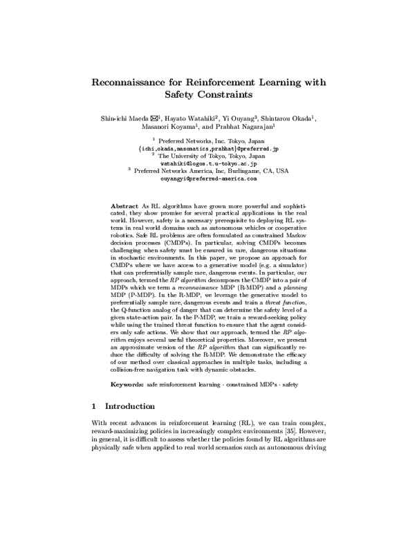 (PDF) Reconnaissance for Reinforcement Learning with Safety Constraints