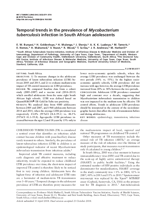 (PDF) Temporal trends in the prevalence of Mycobacterium tuberculosis ...