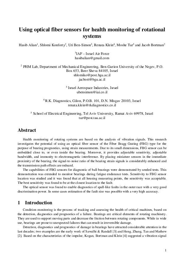 (PDF) Using optical fiber sensors for health monitoring of rotational ...