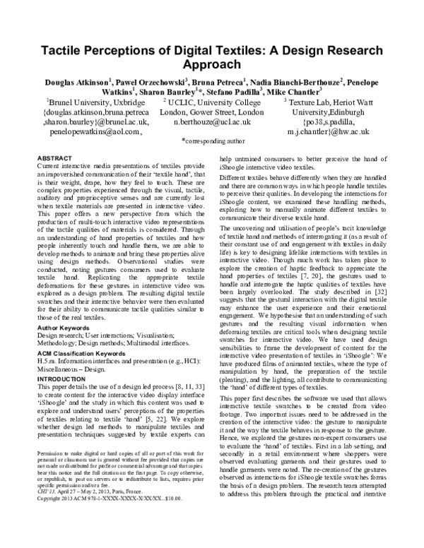 (PDF) Tactile perceptions of digital textiles
