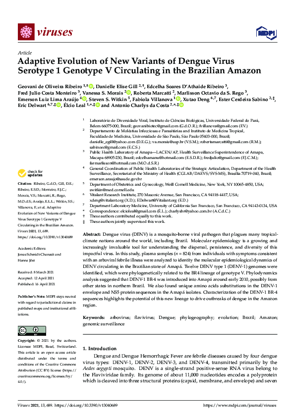 (PDF) Adaptive Evolution of New Variants of Dengue Virus Serotype 1 ...