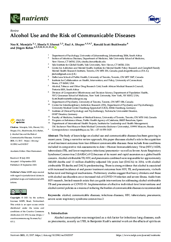 (PDF) Alcohol Use and the Risk of Communicable Diseases