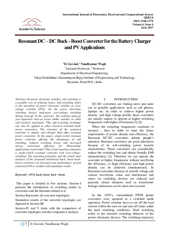 (PDF) Resonant DC – DC Buck-Boost Converter for the Battery Charger and ...