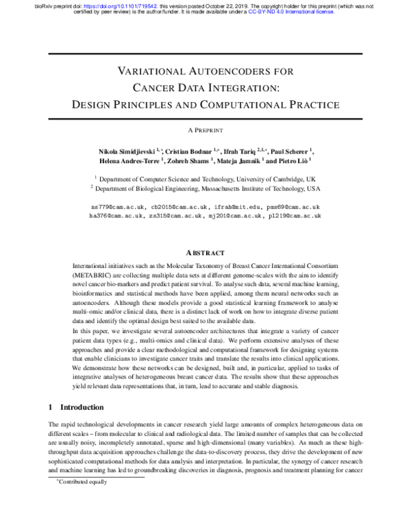 (PDF) Variational autoencoders for cancer data integration: design ...