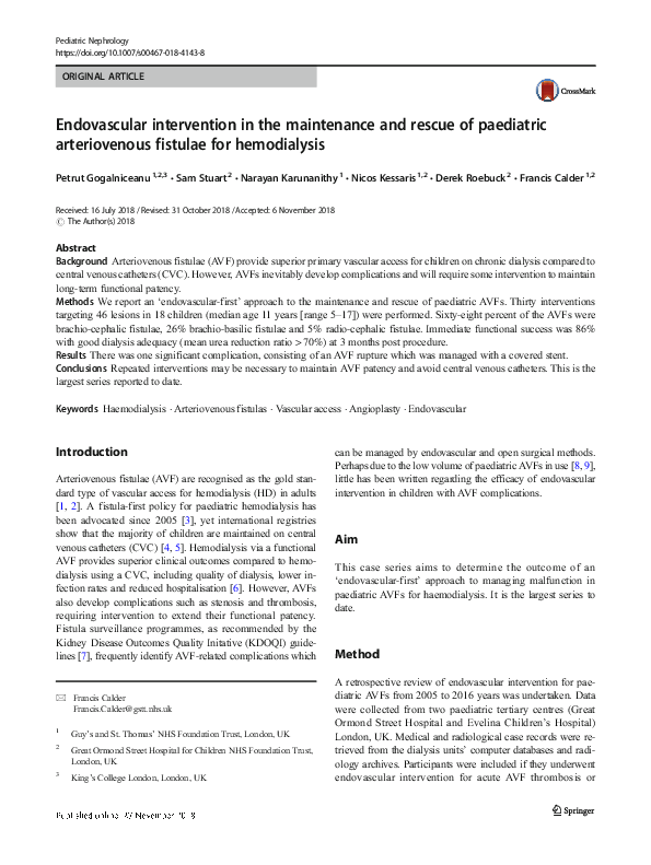 (PDF) Endovascular intervention in the maintenance and rescue of ...