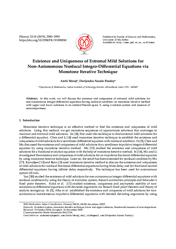 (PDF) Existence and uniqueness of extremal mild solutions for non ...