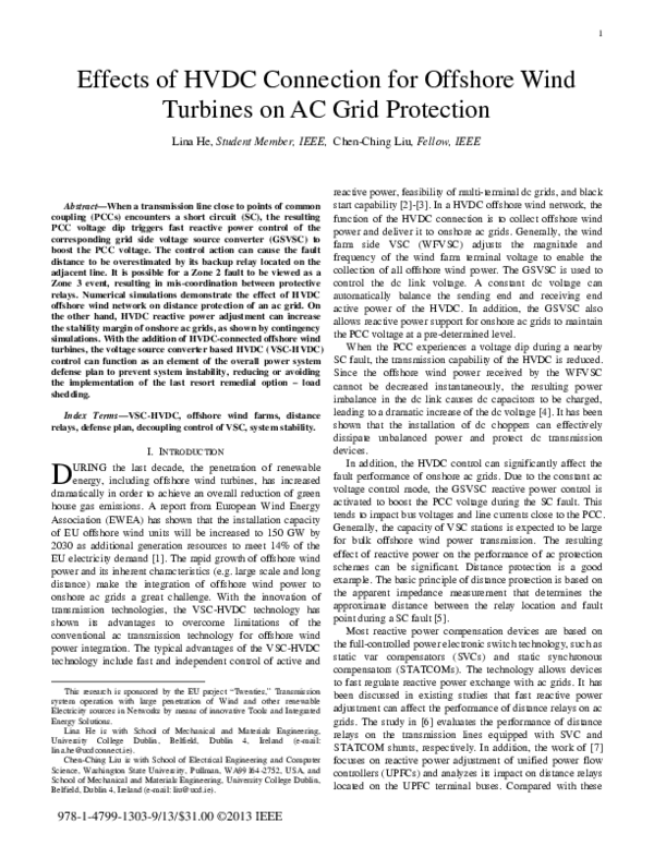 (PDF) Effects of HVDC connection for offshore wind turbines on AC grid ...