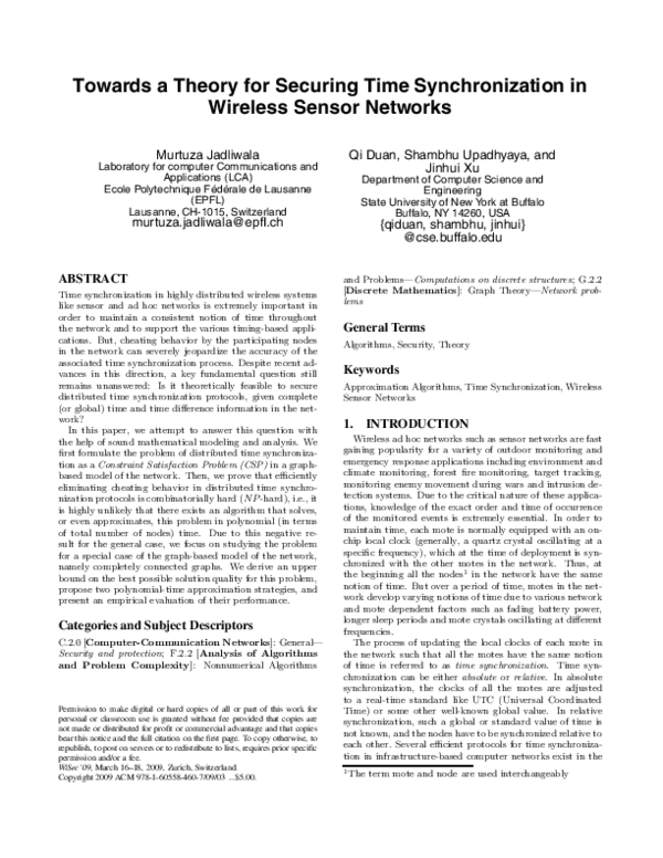 (PDF) Towards a theory for securing time synchronization in wireless ...