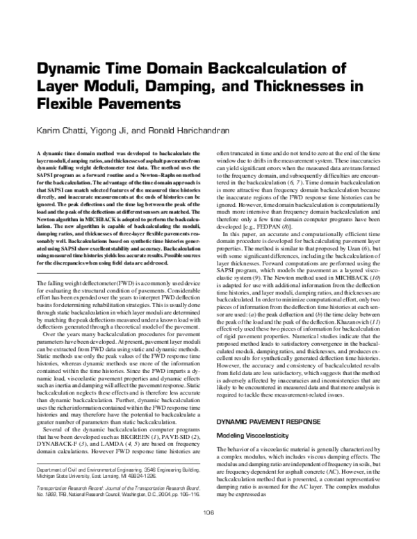 (PDF) Dynamic Time Domain Backcalculation of Layer Moduli, Damping, and ...