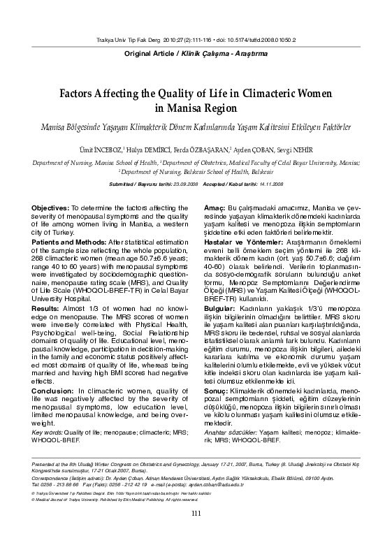 (PDF) Factors Affecting The Quality Of Life In Climacteric Women