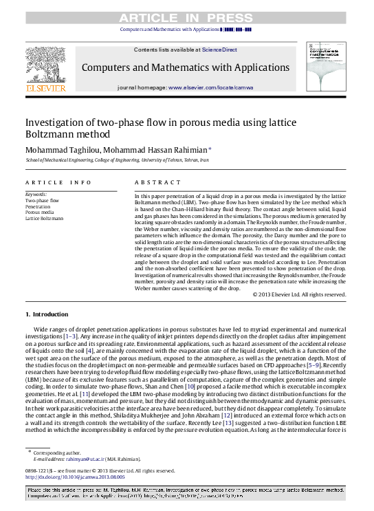 (PDF) Investigation of two-phase flow in porous media using lattice ...