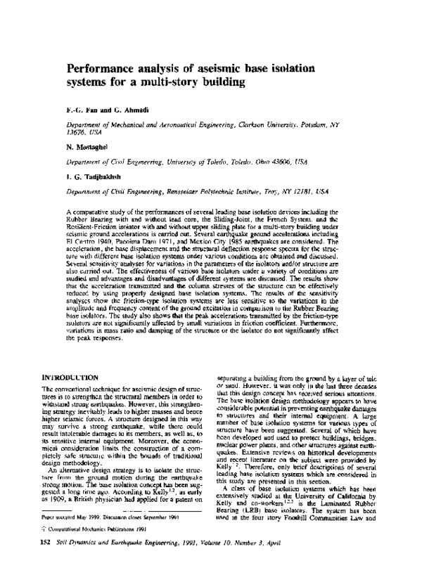 (PDF) Performance analysis of aseismic base isolation systems for a ...