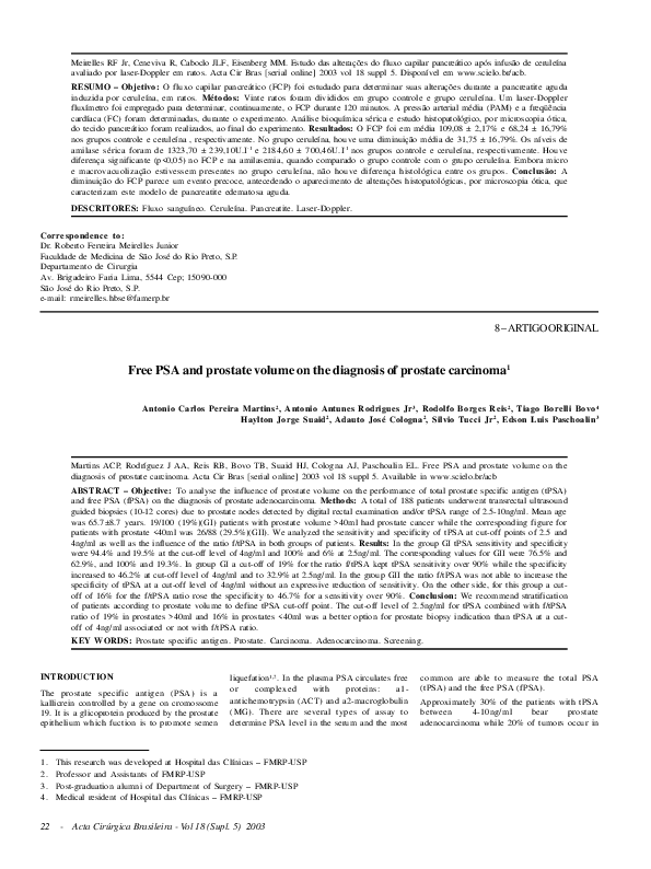 (PDF) Free PSA and prostate volume on the diagnosis of prostate carcinoma