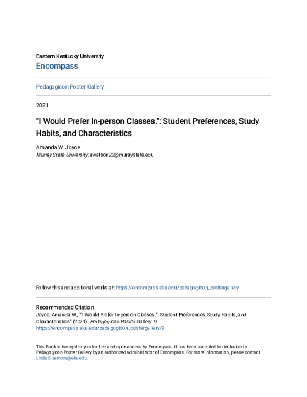 (PDF) “I Would Prefer In-person Classes.”: Student Preferences, Study ...