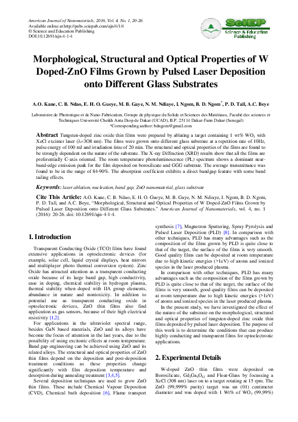 (PDF) Structural and morphological properties of thin ZnO films grown ...