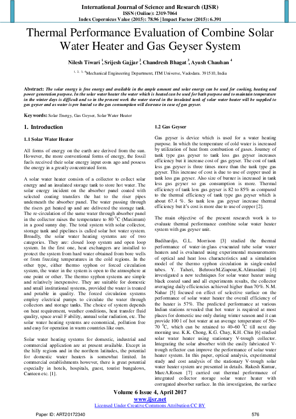 (PDF) Thermal Performance Evaluation of Combine Solar Water Heater and ...