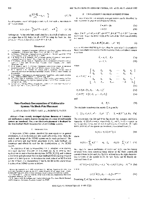 (PDF) State-feedback decomposition of multivariable systems via block ...