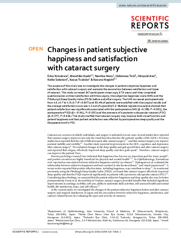 (PDF) Changes in patient subjective happiness and satisfaction with ...