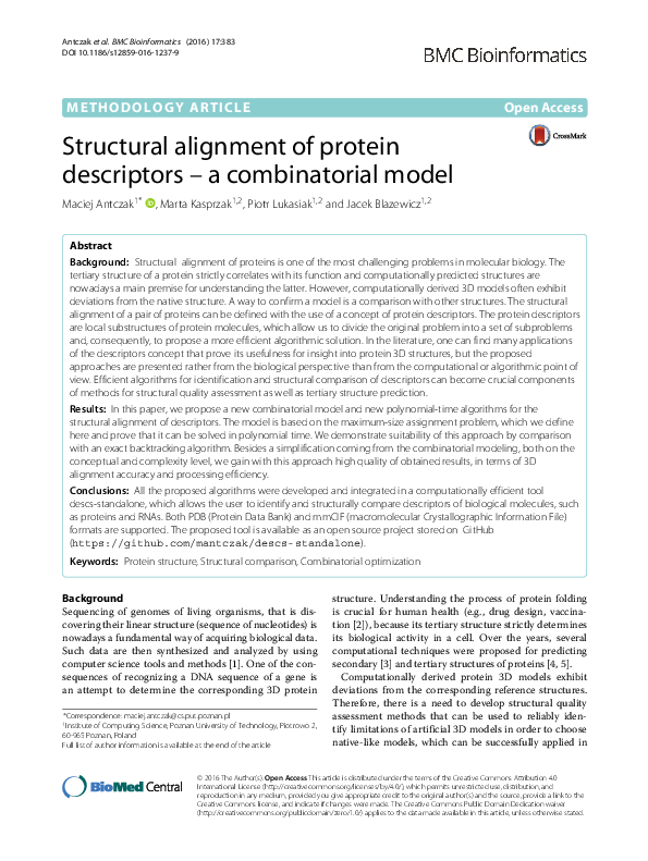(PDF) Structural alignment of protein descriptors - a combinatorial model