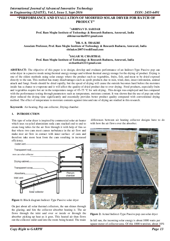 (PDF) Performance and Evaluation of Modified Solar Dryer for Batch of ...