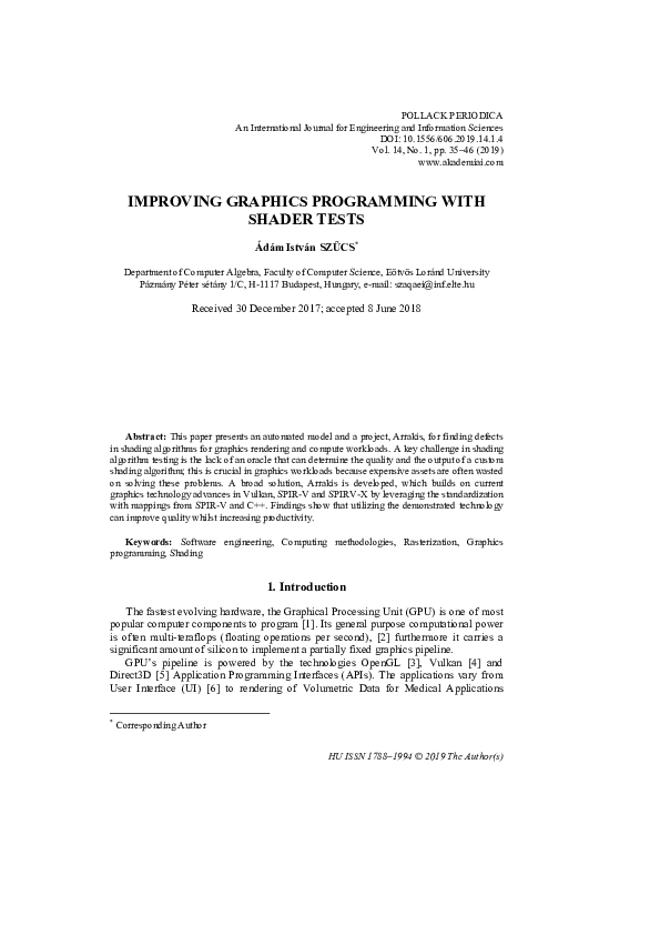 (PDF) Improving graphics programming with shader tests ádám Szűcs