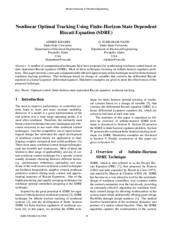 (PDF) Nonlinear Optimal Tracking Using Finite-Horizon State Dependent ...